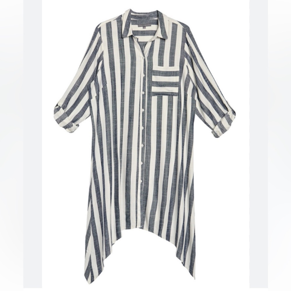 Hope & Harlow Blue & White Button Down Handkerchief Dress Size 20W NWOT